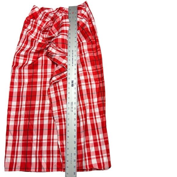 J Crew Skirt 4 Red Plaid Ruffle Pencil Midi Holiday Festive Preppy Lightweight - Picture 3 of 11